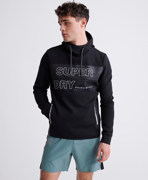 Superdry Gymtech Graphic Overhead Férfi Kapucnis Pulóver Fekete | QCGJU6084